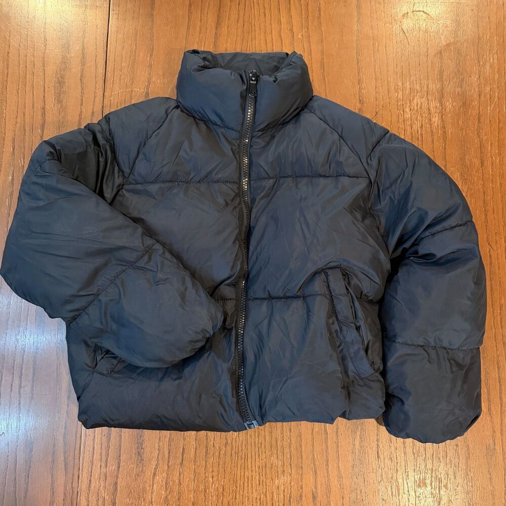 Outerwear Black Cropped Puffer Jacket Medium Oversized High Collar Streetwear